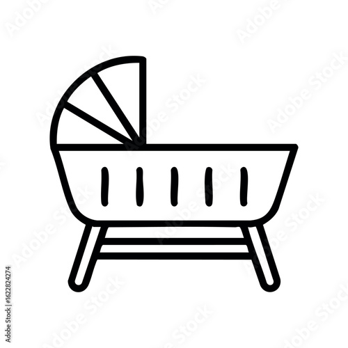 Simple icon of a baby bassinet with canopy – stock vector icon in line style