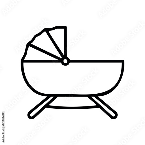 Minimalist line art of baby bassinet with canopy for infant nursery – stock vector icon in line style
