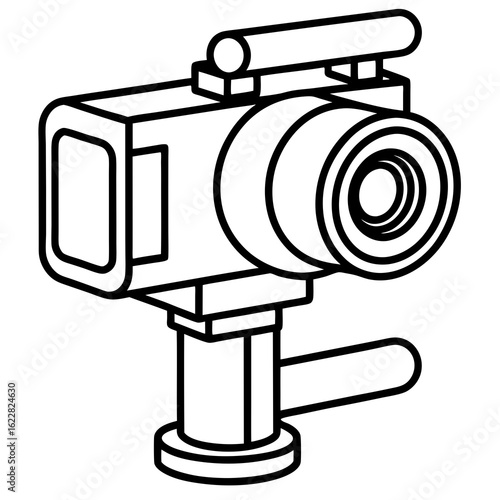 Black outline illustration of a camera gimbal on a white background video stabilizer filming equipment