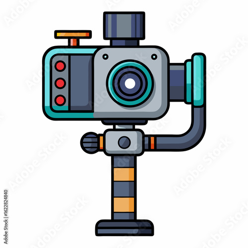 Cartoon camera gimbal stabilizer with blue and grey colors on white background video equipment filming accessory