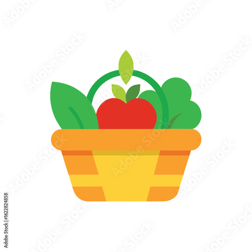Basket of Fresh Produce with Apple and Greens for Healthy Eating on white background