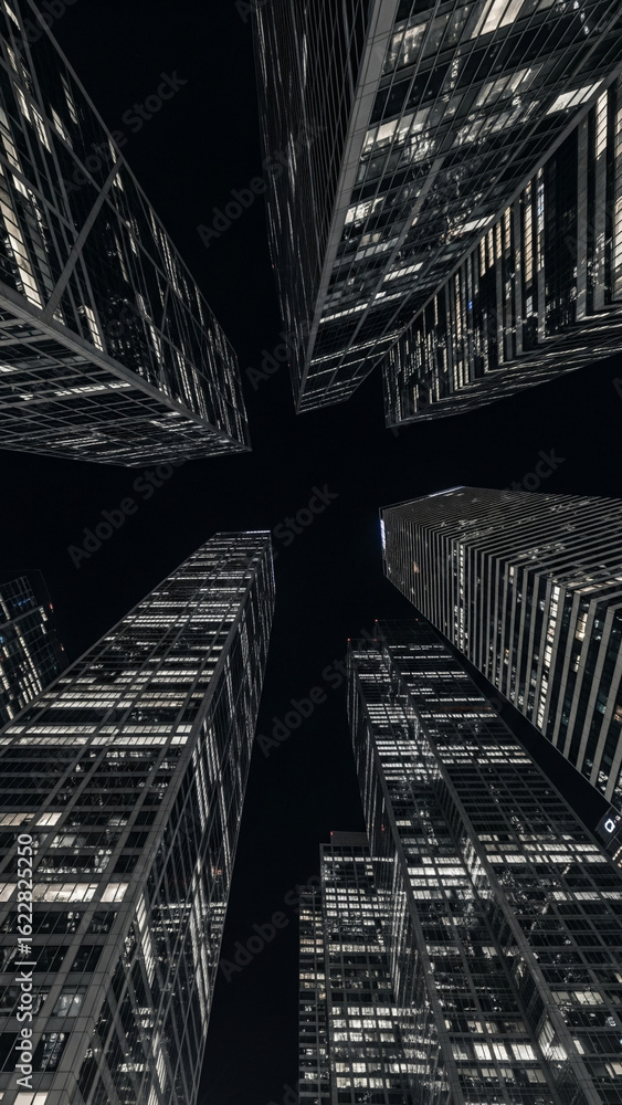 Fototapeta premium Night Metropolis: A Striking Perspective of Illuminated Skyscrapers