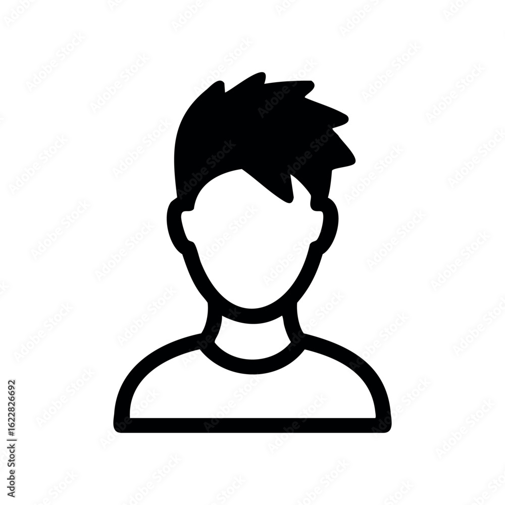 Obraz premium Silhouette of young caucasian male with stylish haircut – stock vector icon in line style