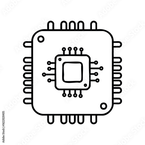 Outline drawing of microchip with internal circuit design – stock vector icon in line style