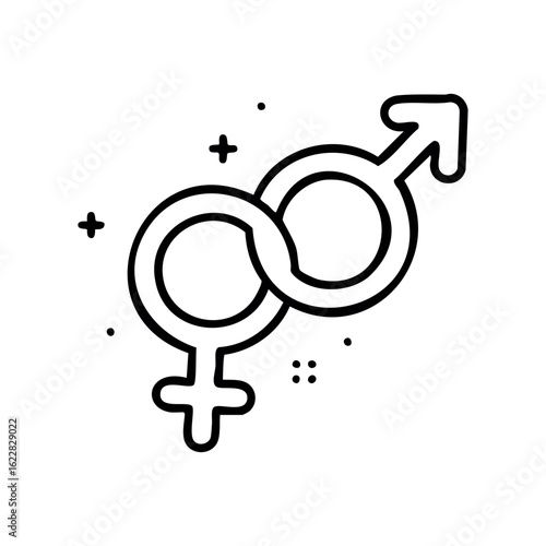 Intertwined male and female gender symbols illustration – stock vector icon in line style