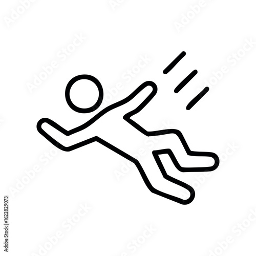 Symbolic icon of a person skydiving in freefall with stylized line design – stock vector icon in line style
