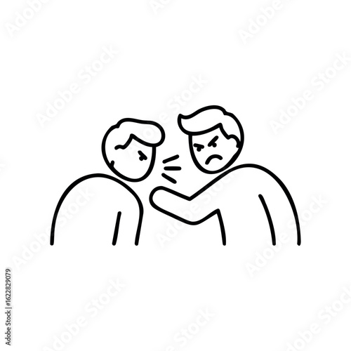 Line art of two angry young caucasian males arguing and yelling at each other – stock vector icon in line style