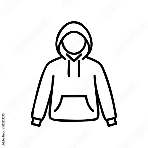 Minimalist hoodie outline drawing with front pocket and hood – stock vector icon in line style