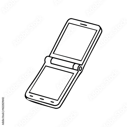 Foldable smartphone concept with dual screens and flexible hinge design – stock vector icon in line style