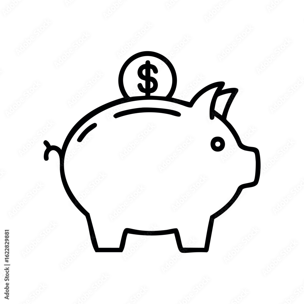 Obraz premium Line drawing of piggy bank with coin insertion symbolizing savings – stock vector icon in line style