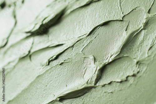 Green clay cosmetic mask spread in thick textured layer showcasing smooth spa wellness skincare concept for beauty and selfcare products
