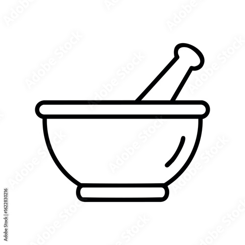 Outline of a mortar and pestle for cooking and herbal use – stock vector icon in line style