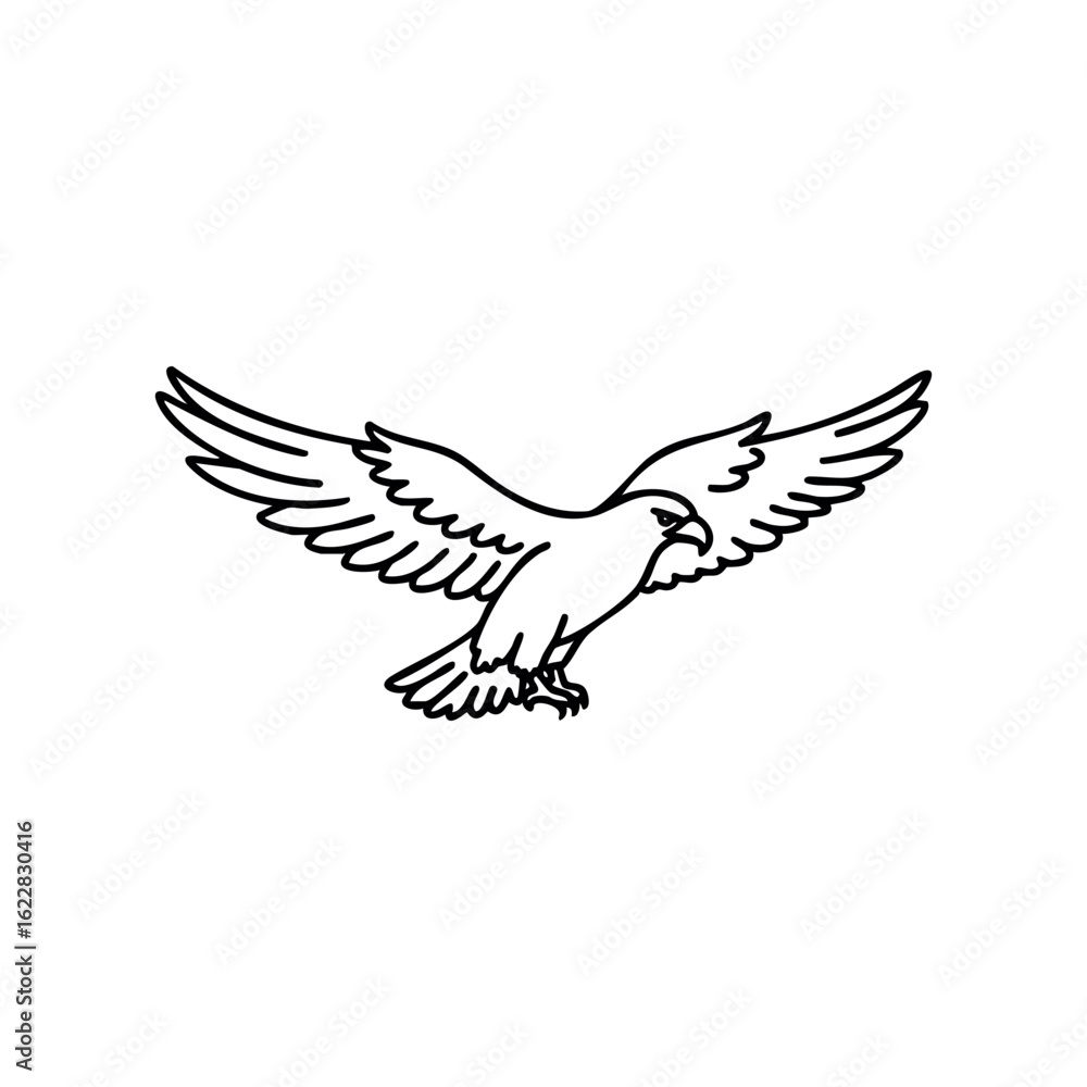 Obraz premium Outline drawing of a flying eagle with outstretched wings – stock vector icon in line style