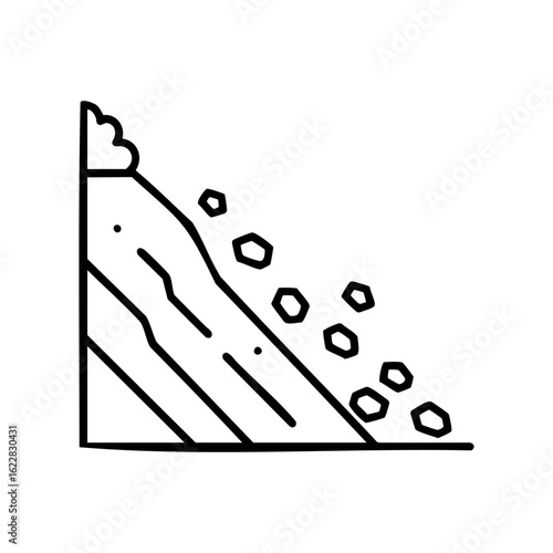 Cartoon illustration of a landslide with rocks tumbling downhill – stock vector icon in line style