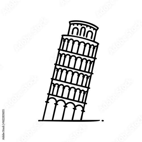 Cartoon illustration of the leaning tower of pisa – stock vector icon in line style