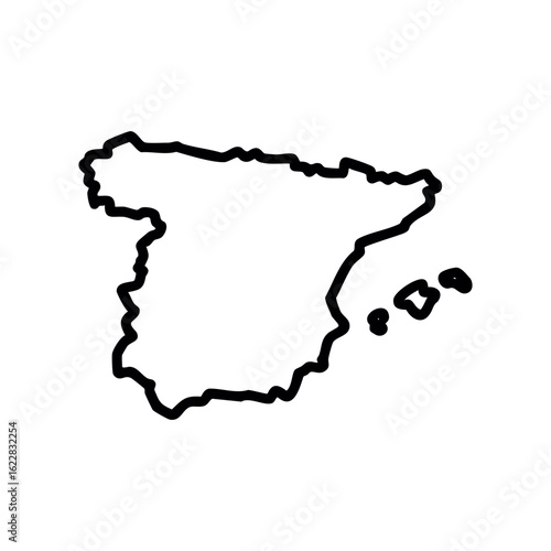 Outline map of spain including balearic islands – stock vector icon in line style