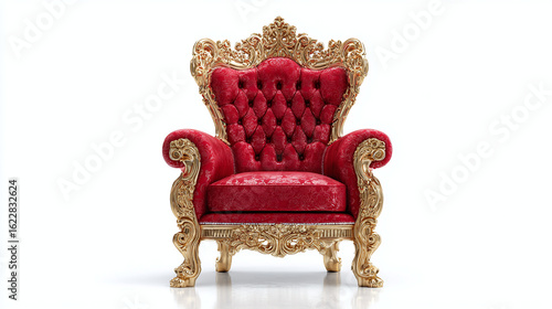 Ornate Red and Gold Throne: A lavish red and gold throne commands attention, exuding opulence and grandeur. The chair is perfect for Royalty.
