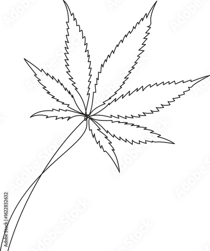Continuous One line cannabis Leaf Flat Vector Icon Hemp Symbol for Medical, Organic, and Web Use Illustration.