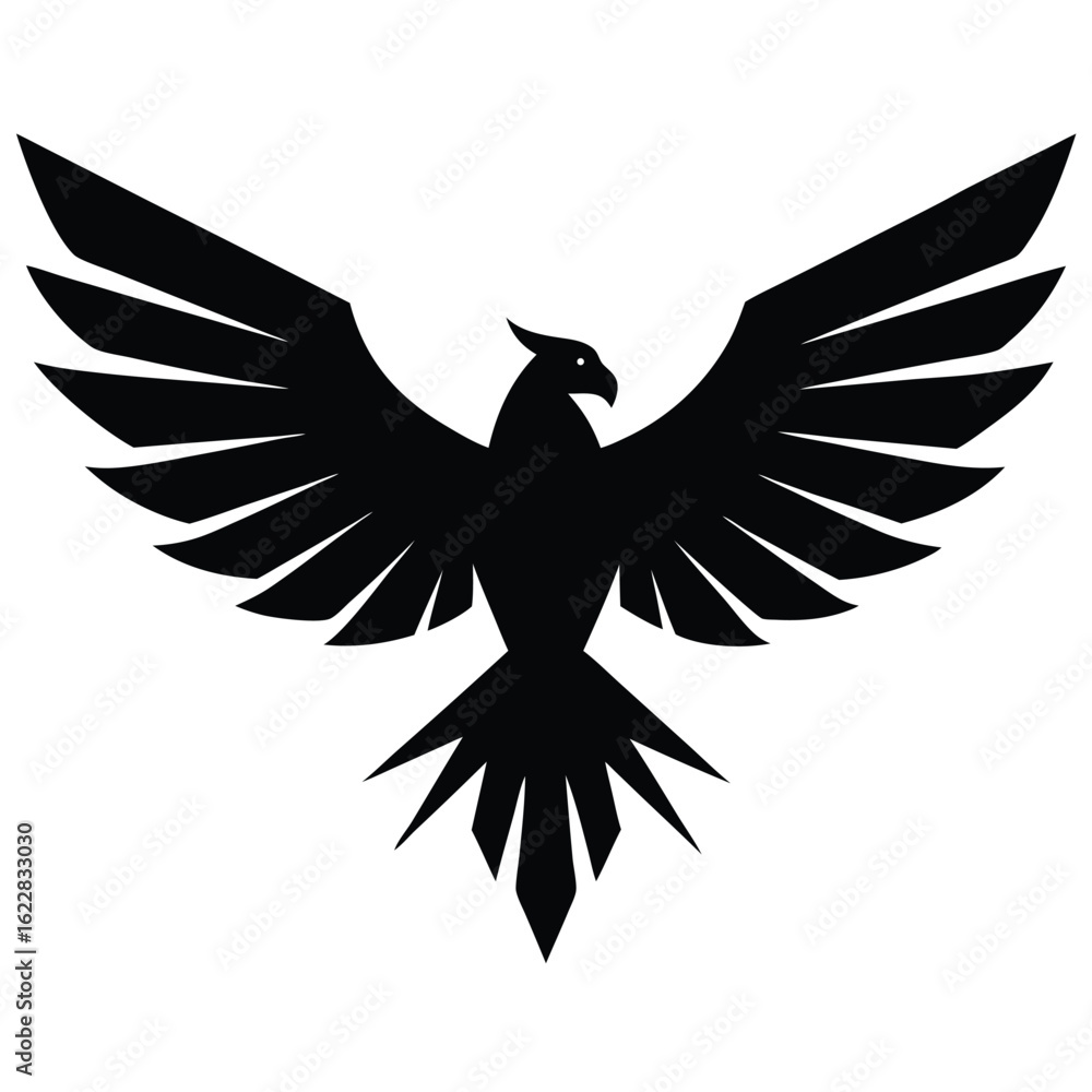 Fototapeta premium Black eagle wings spread wide bird silhouette