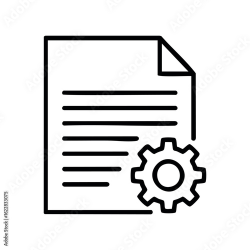 Document with gear icon signifying processing and configuration – stock vector icon in line style