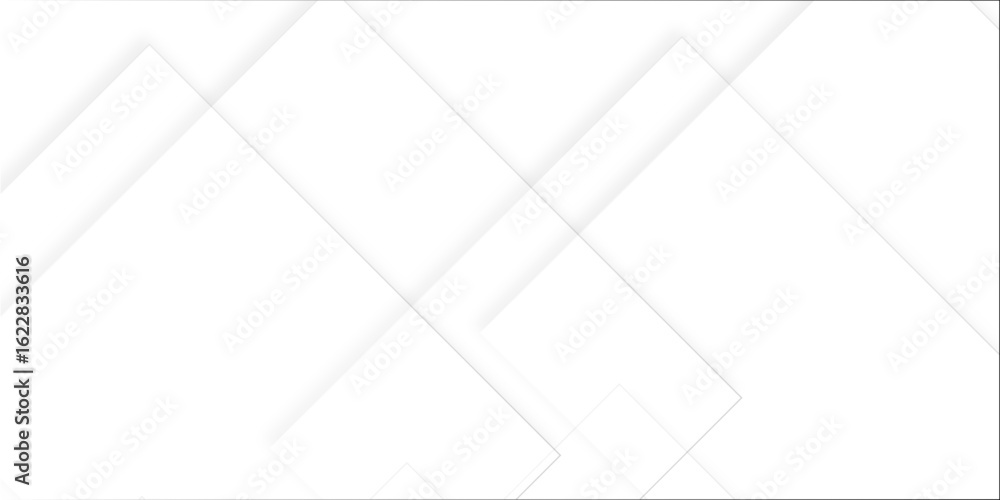 Obraz premium Abstract white background design with layers of textured white transparent material in triangle and squares shapes. White color technology concept geometric line vector white light grey background. 