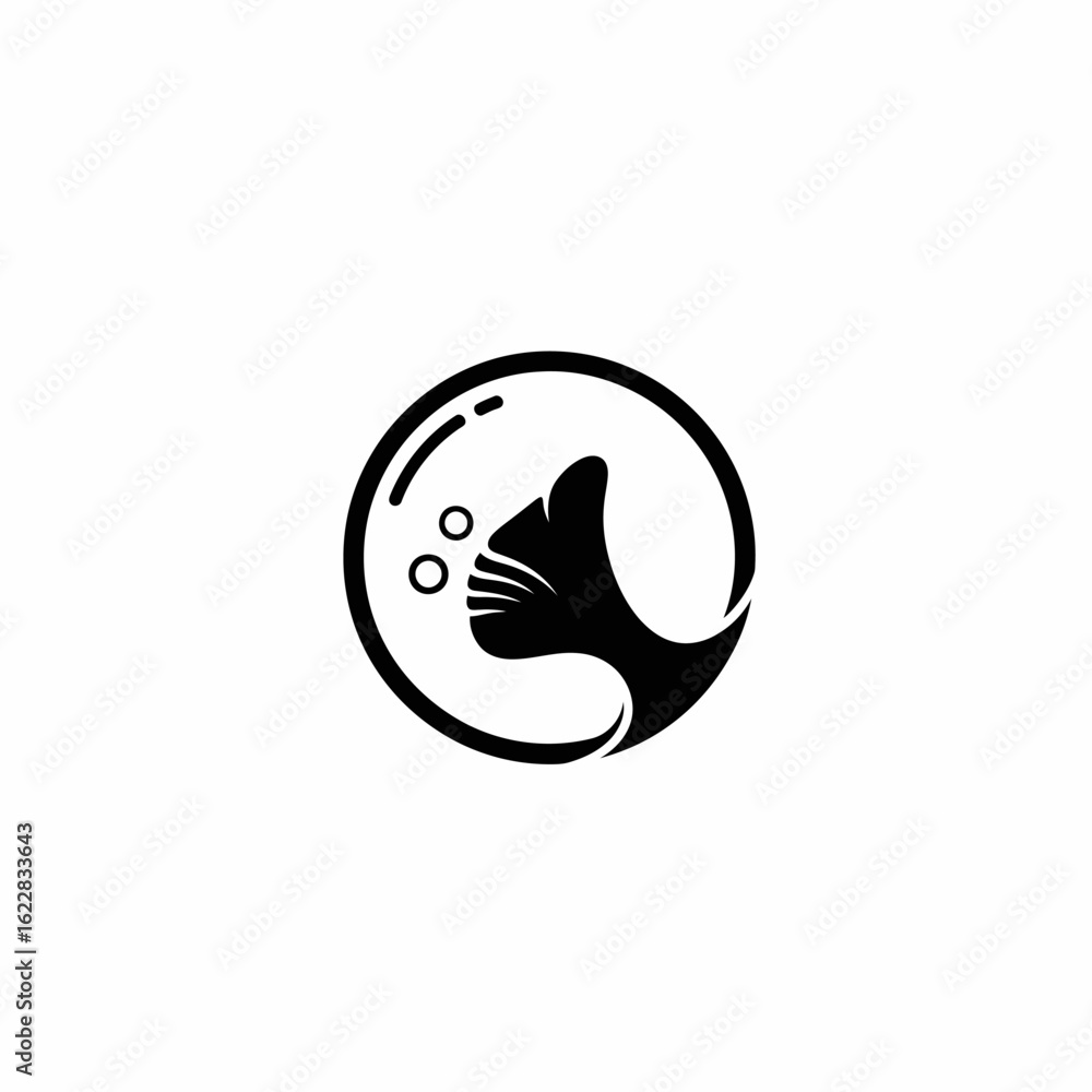 Obraz premium Silhouette of a Cat's Head Inside a Circular Bubble Design