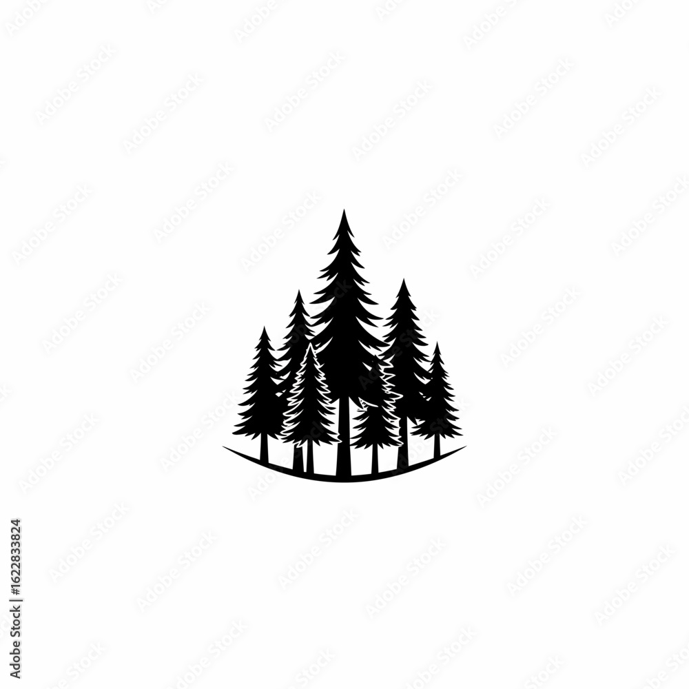Obraz premium Silhouette of a cluster of evergreen trees with varying heights and dense needle patterns