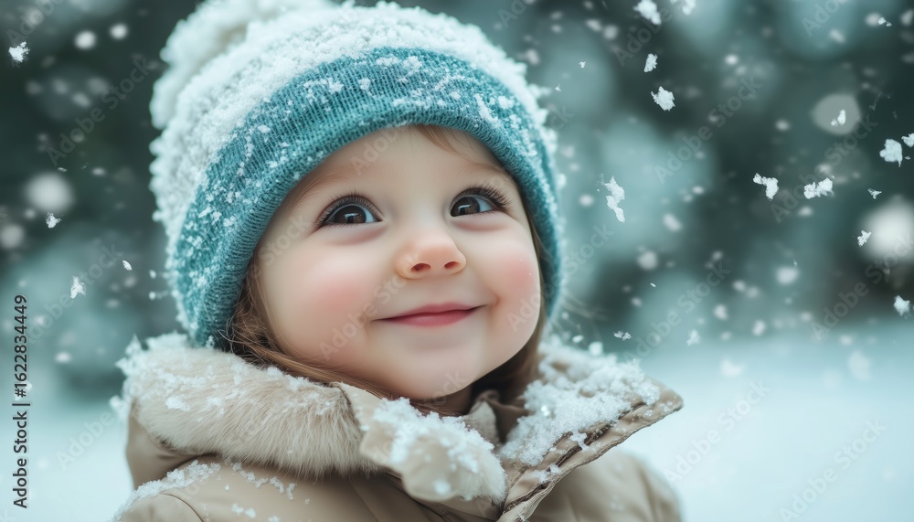 Adorable Smiling Toddler Girl Enjoying Snow In The Winter Wonderland Park With Playful Frolicking And Joyful Moments. Adorable Smiling Toddler Girl Enjoying Snow In The Winter Wonderland Park With Playful Frolicking And Joyful Moments.