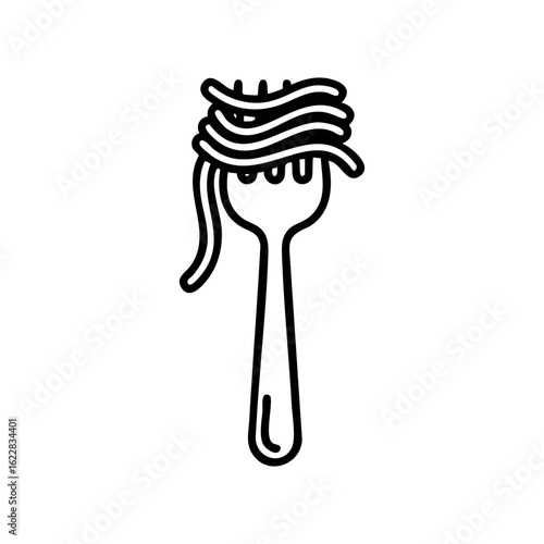 Minimalist line art of fork with spaghetti twirls – stock vector icon in line style