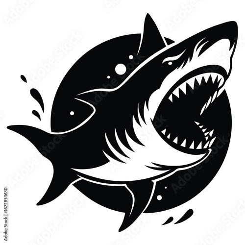 Fierce black shark open mouth white water