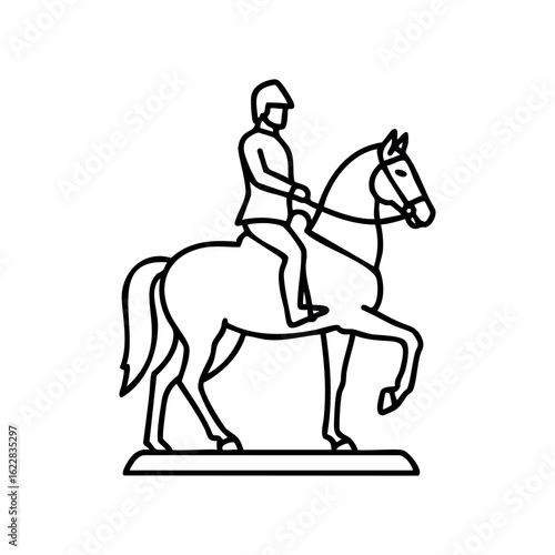 Equestrian male riding horse statue silhouette outline – stock vector icon in line style