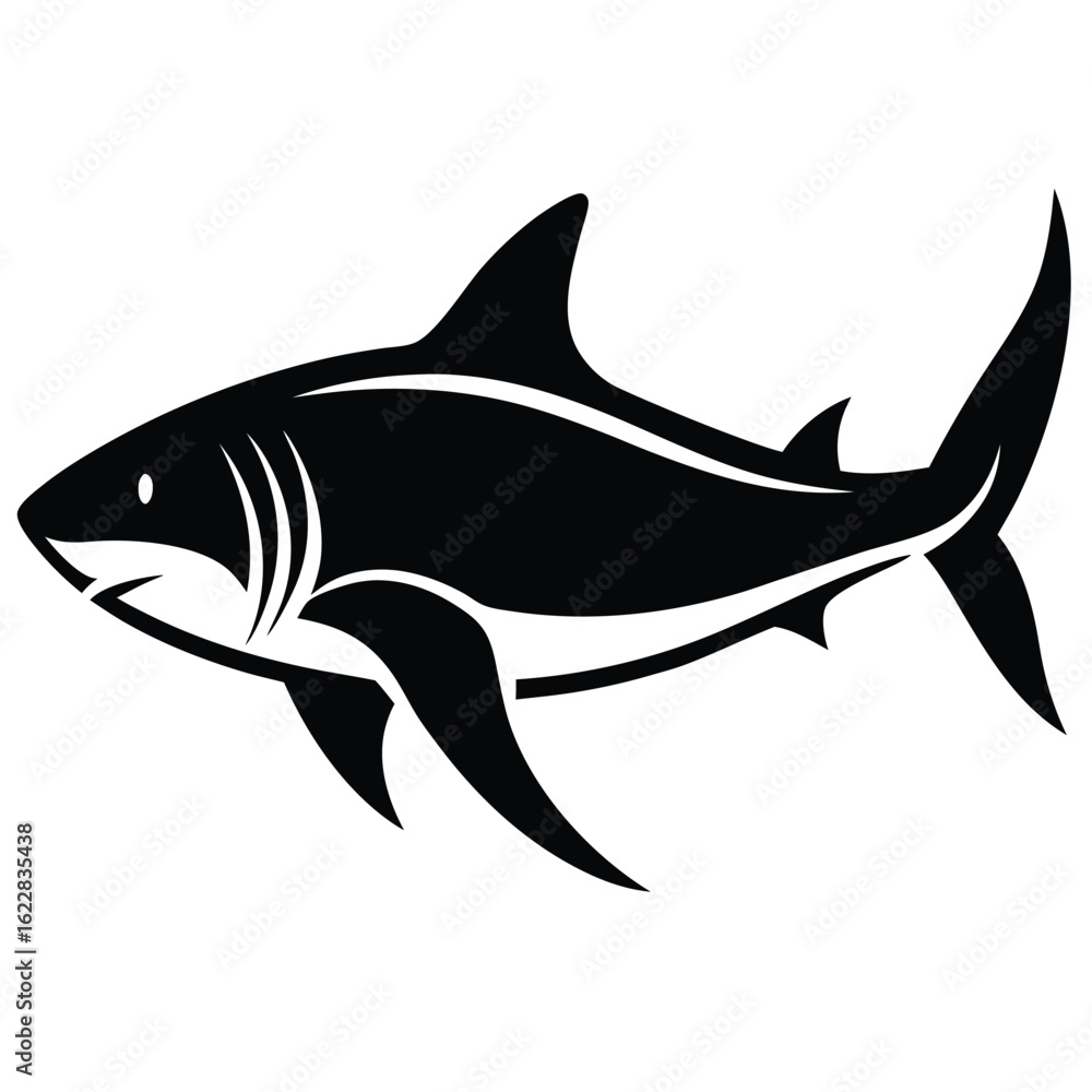 Fototapeta premium Sleek black shark swimming gracefully silhouette ocean