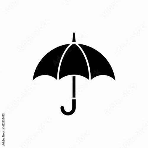 Simple Black Umbrella Icon: Classic Design, J-Handle, Closed Position