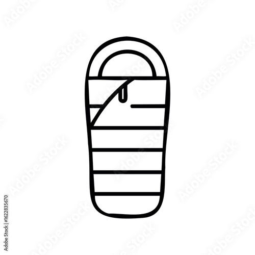 Outline drawing of a sleeping bag with zipper design – stock vector icon in line style