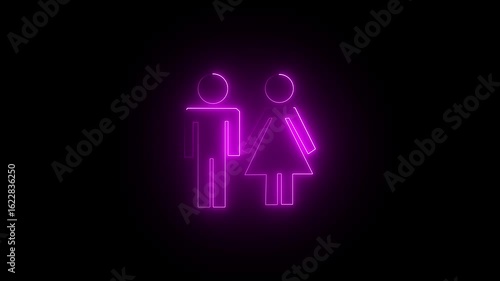 glowing neon purple color people animation icon man person contact sign symbol on black background Women and man animation by neon icon on black background.4k motion video.