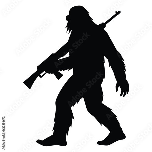 Bigfoot holding rifle sasquatch yeti