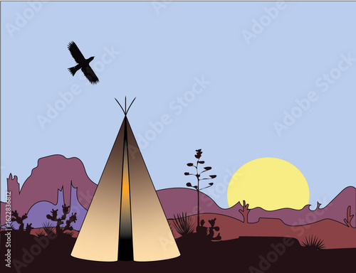 Wigwam in a Desert Sunset Landscape