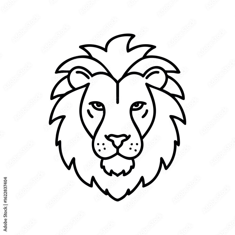 Fototapeta premium Majestic lion head outline with detailed mane and intense expression – stock vector icon in line style