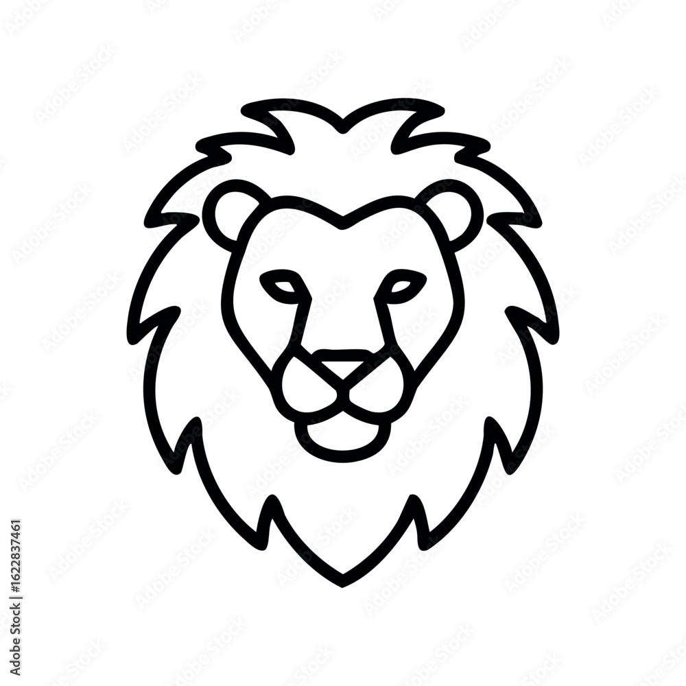 Obraz premium Simple line drawing of a lion head with full mane – stock vector icon in line style