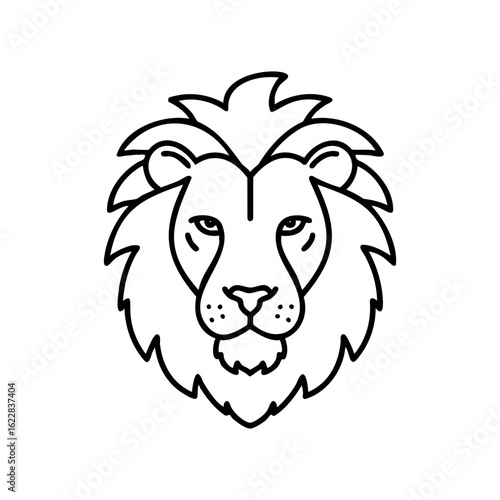 Majestic lion head outline with detailed mane and intense expression – stock vector icon in line style