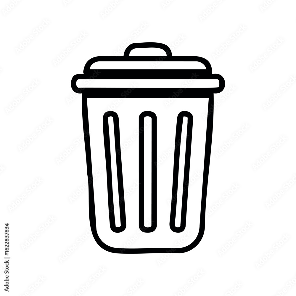 Simple line art of a trash can with lid in minimalist style – stock vector icon in line style Simple line art of a trash can with lid in minimalist style – stock vector icon in line style