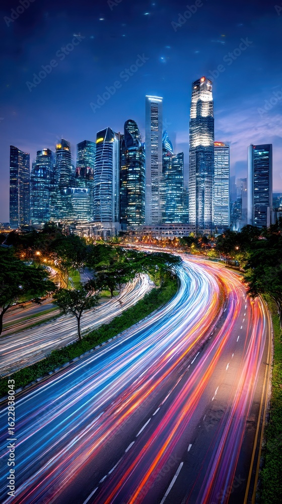 Fototapeta premium City lights blur on highway at night