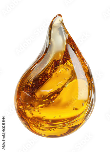 Golden liquid drop product isolated on transparent background, png