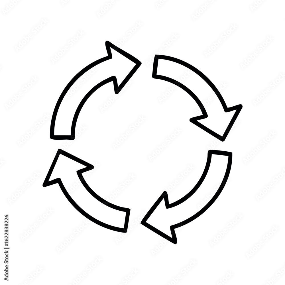 Black and white recycling arrows in a circle design – stock vector icon in line style