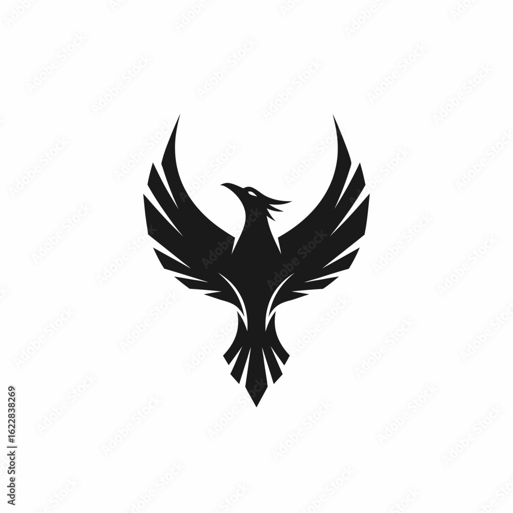 Obraz premium Stylized Black Phoenix with Outspread Wings, Sharp Feathers, and Fierce Gaze