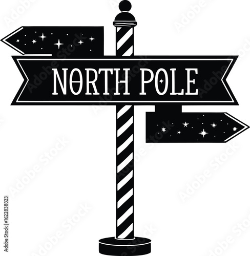 North pole signpost silhouette christmas vector illustration