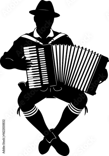 Black silhouette vector of a musician playing an accordion