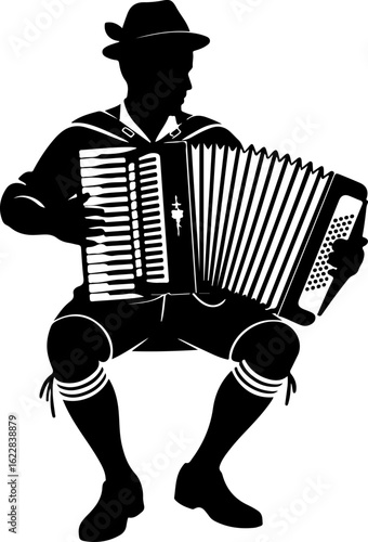 Black silhouette vector of a musician playing an accordion