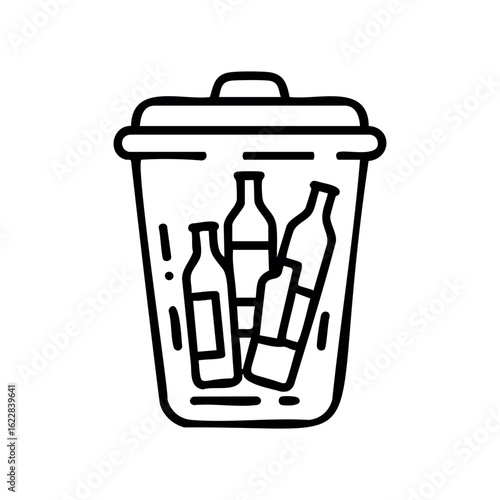 Recycling bin containing glass bottles for waste management – stock vector icon in line style