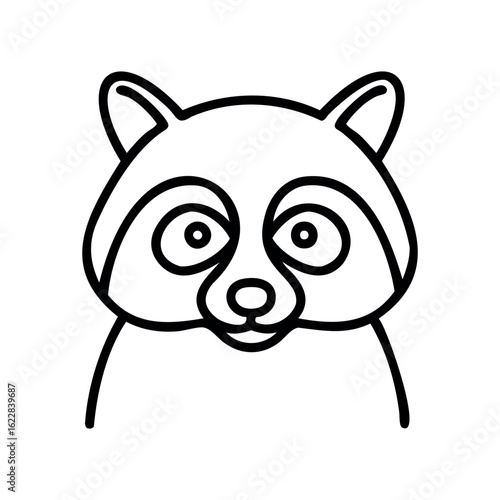 Simple raccoon face outline in black and white – stock vector icon in line style